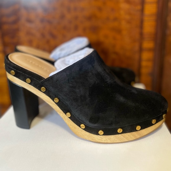 Veronica Beard Grita Black Suede Heeled Clogs Size 9.5 - Picture 1 of 8